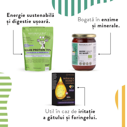 FAMILY POWER, pachet promotional (Dropsuri manuka coacaze + Miere de mana + Vegan Protein cookie), natural, 1248g